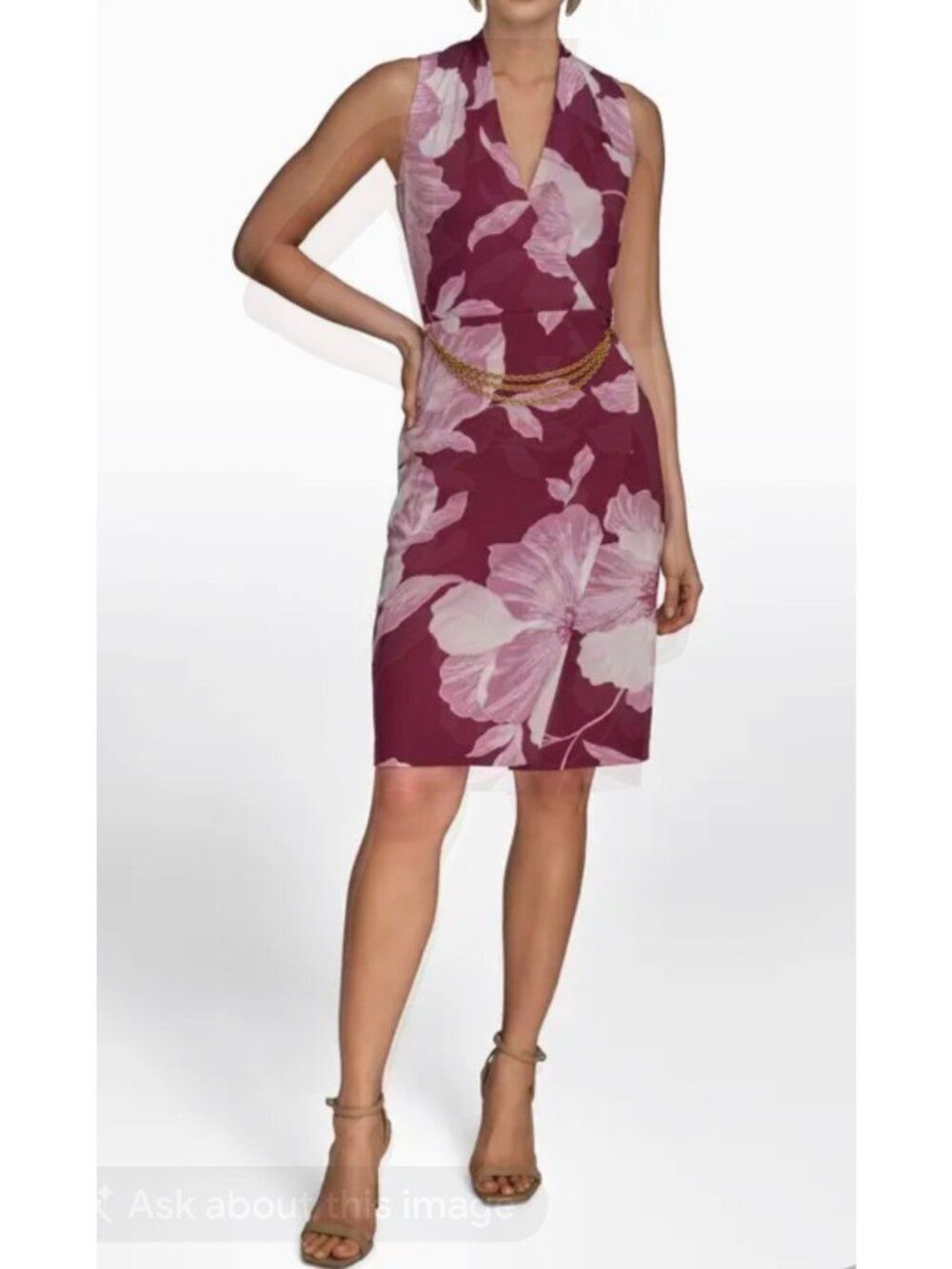 Donna Karan New York Floral Print Chain-Belt Dress Size 4P